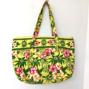 AMERICANA By Sharif Tote Bag Quilted Yellow Pink Green Floral Shoulder Bag